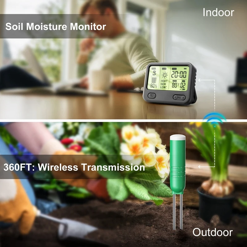 디지털 토양 테스터 키트, 토양 수분, 온도 및 광 강도, RF 기술 433, 정확한 측정