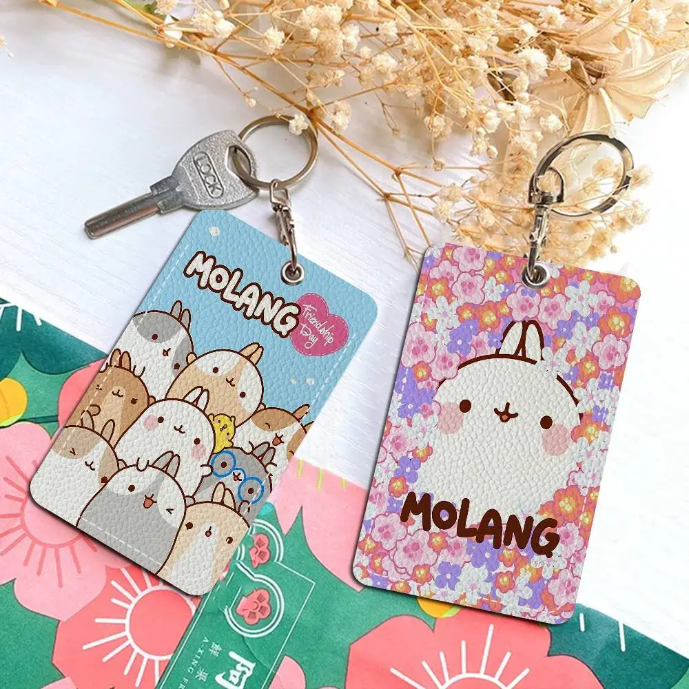 Cute white M-MolangS rabbit Personalised Print Card Holder Suitable for Holder Girls Door Card Case Women Badge Holder Keychain