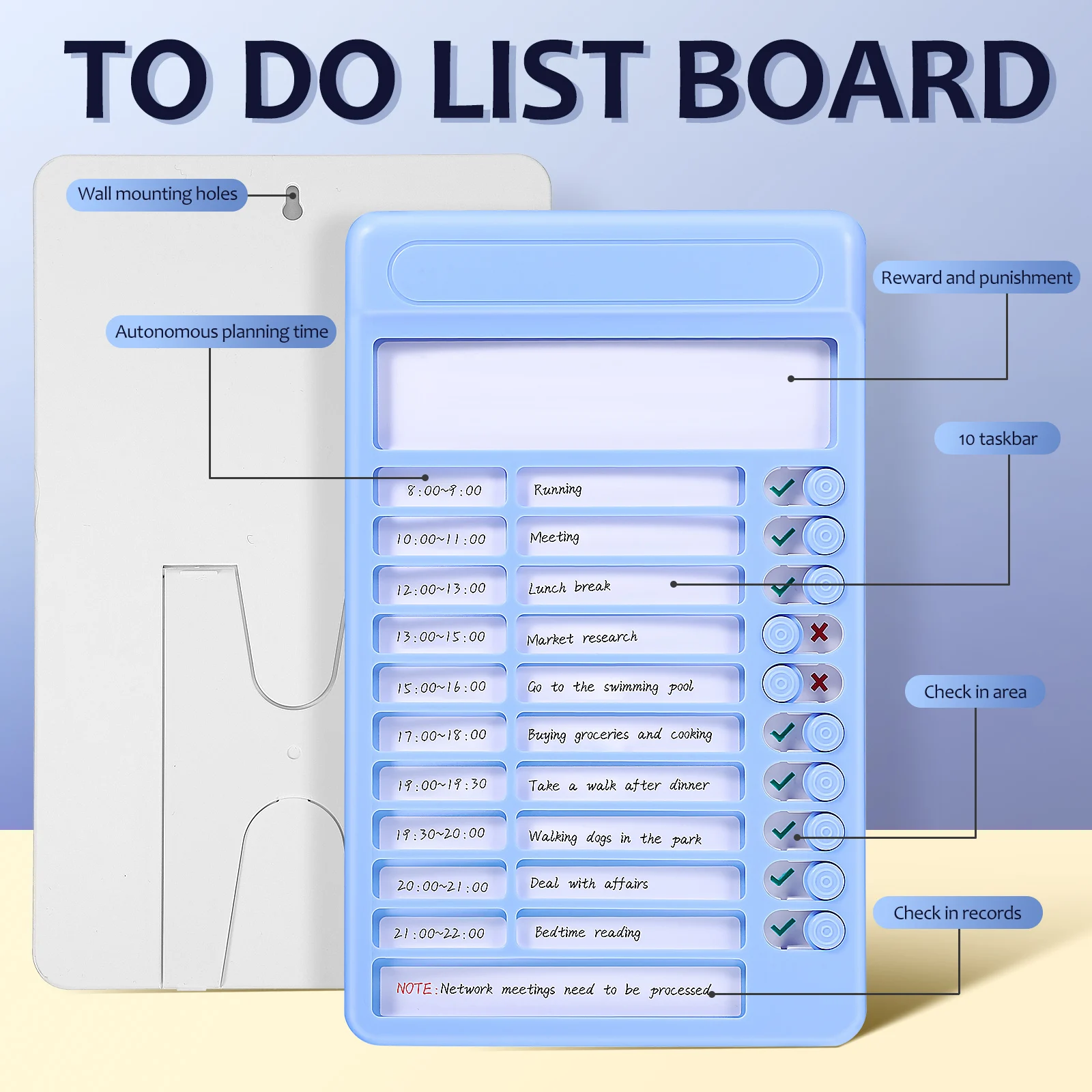 

Blue Checklist Planner Plastic Chore Chart Daily Routine Reminder Visual Schedule Smooth Slider Wall Desktop Multifunction Task