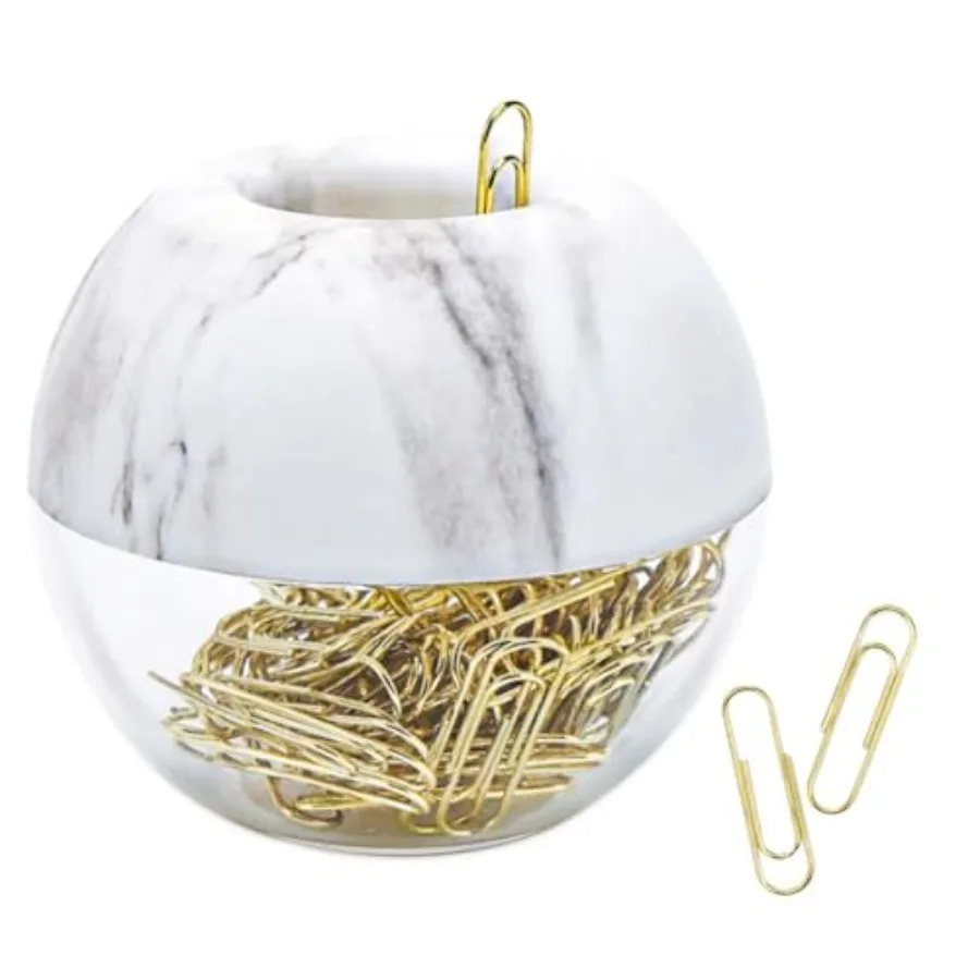 

100pcs 28mm Gold Paper Clips Medium in White Paper Clips Holder Dispenser Round Paperclips Storage Case for Office Desk Organiz