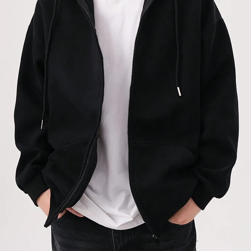 

Men's Zipper Cardigan Hoodie Solid Color Hoodie Autumn and Winter New Heavyweight Casual Jacket Retro Street Top