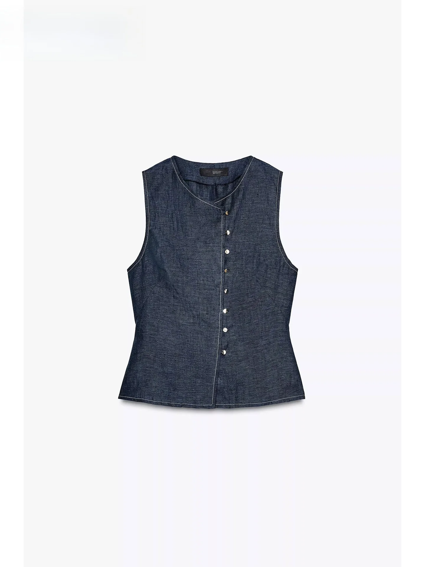

ZAPRHA 2025 Summer New Sle Women's Svel round Ne Double-breasted Slimming Vest Faionable Versatile All-match
