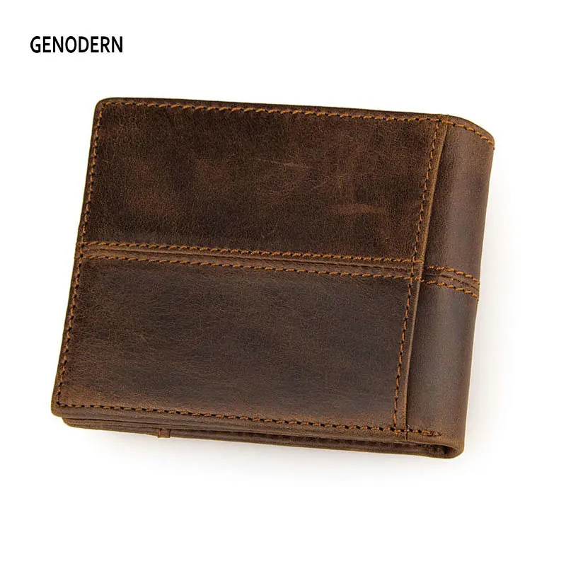 

GENODERN Patchwork Style Cow Leather Male Purse Short Wallet for Men Genuine Leather Wallets Brown Male Purses Men Wallets