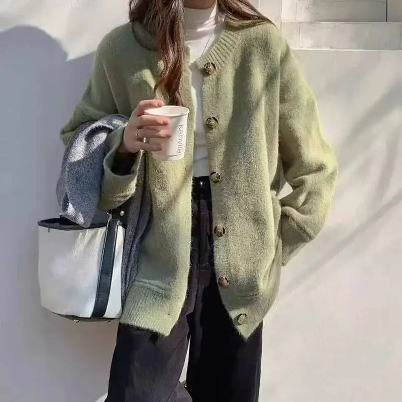 

Осенне-зимние свитера, кардиган, женский Haruku, свободная вязаная верхняя одежда с длинными рукавами, женский однотонный универсальный свитер на пуговицах