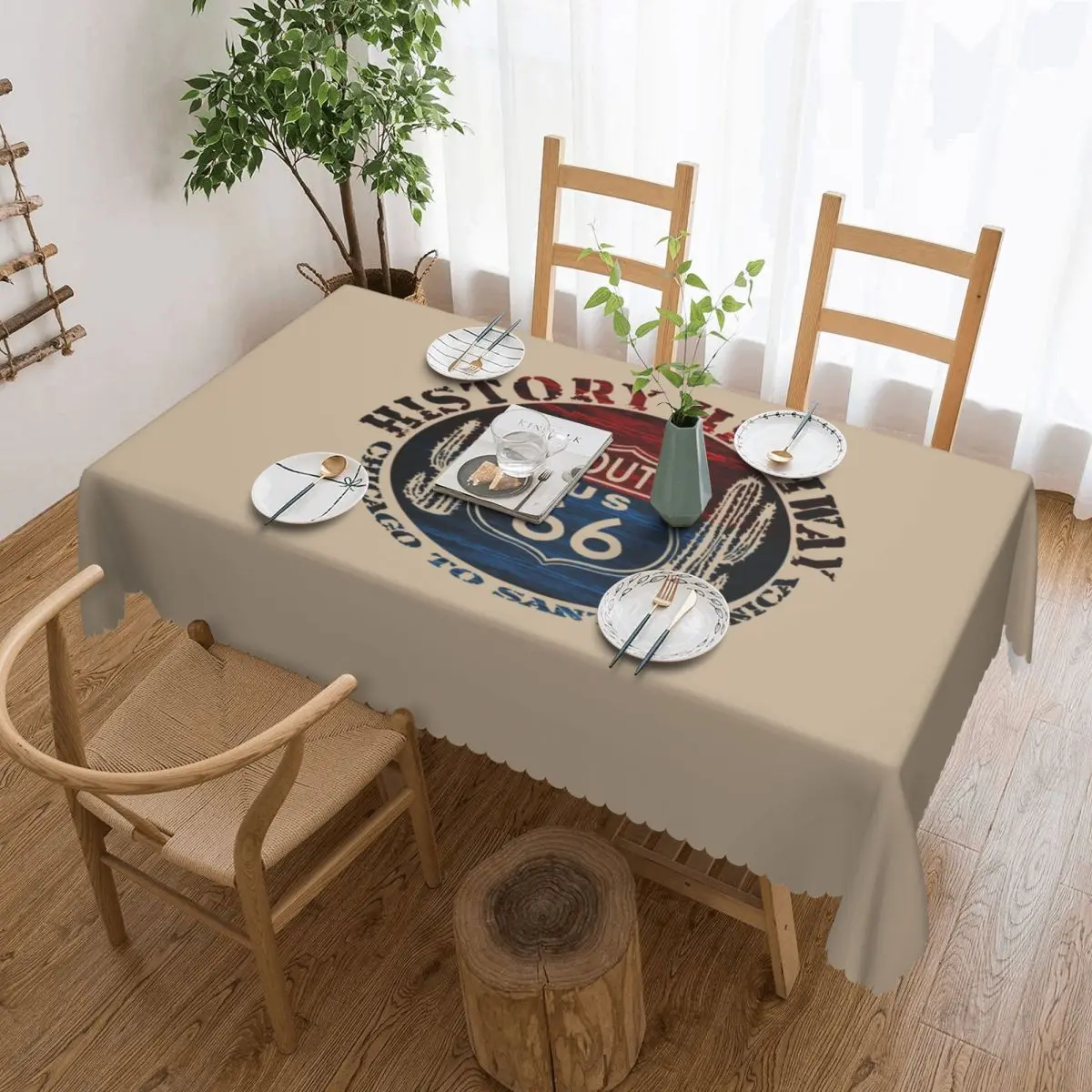 Route 66 America Road Vintage Trip Round Tablecloths 60 Inch Table Cover for Dining Table Cloth