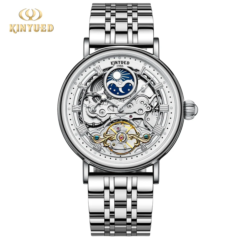 

KINYUED модные механические часы с несколькими часовыми поясами мужские водонепроницаемые полые часы с турбийоном мужские автоматические часы Relojes Hombre
