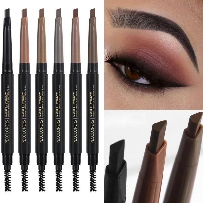 Lápis de sobrancelha triangular de duas cabeças, natural, de longa duração, suave, sem florescimento, preto, marrom, cosméticos de maquiagem