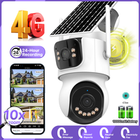 4G SIM Solar Camera 24/7 Recording Outdoor Three Screen AOV 10X Zoom Camera Built-in Battery Security Auto Tracking Camera iCSee
