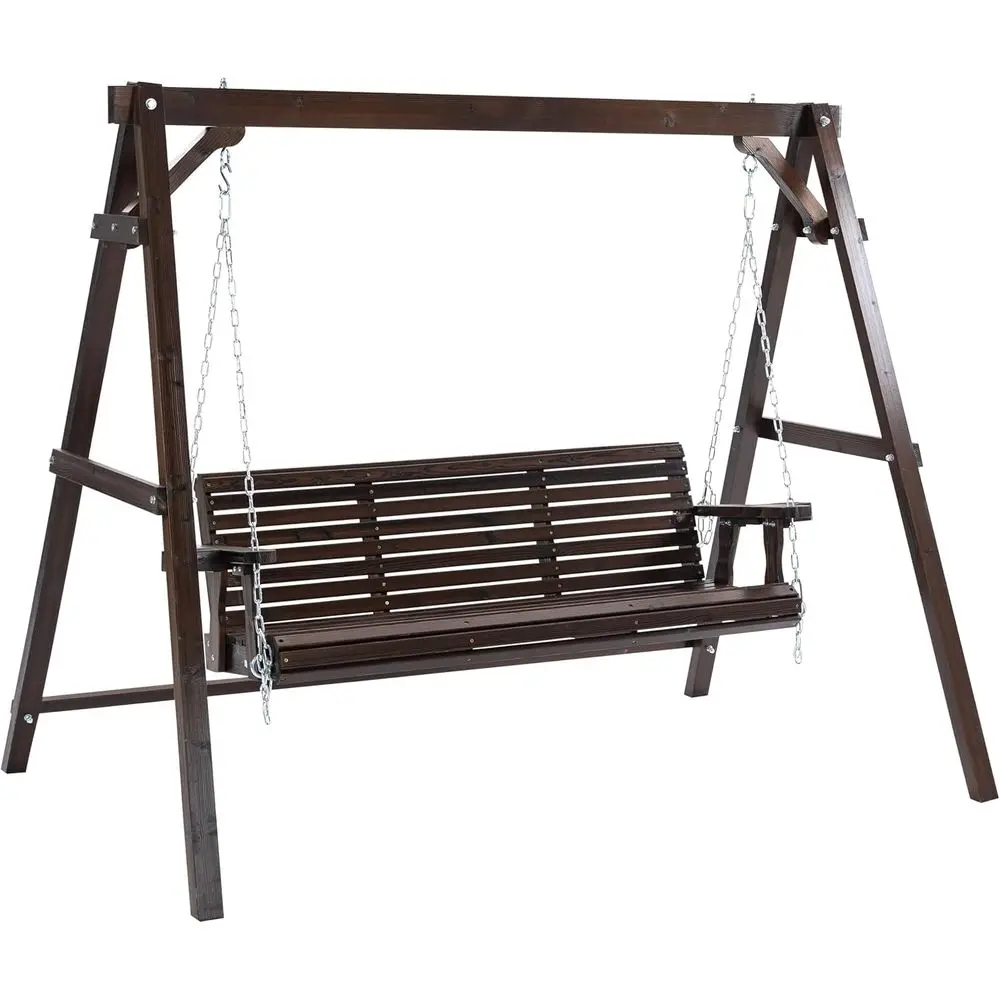 

Durable 880lbs Wooden Porch Swing with Hanging Chains, Outdoor Patio Swing Chair Bench, Enhanced Stand for Garden or Yard (Rusti