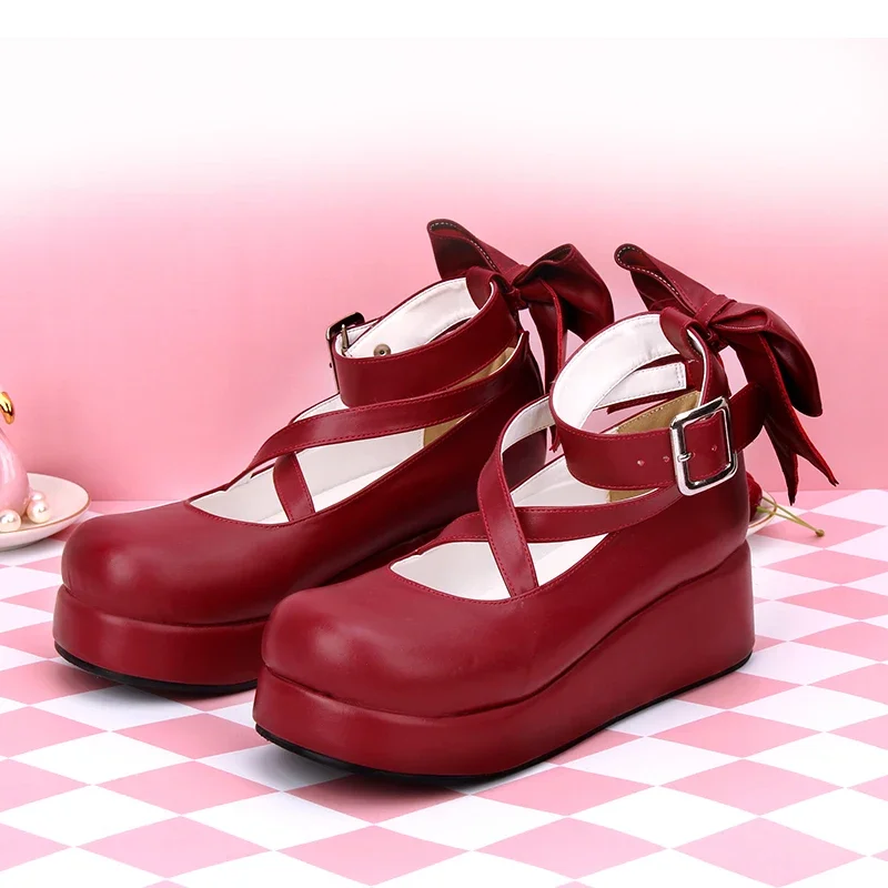 waq31 Japanese Style Lolita Sweet Princess Girls Platform Shoes w/Bowknot Anime Halloween Cosplay Shoe 2025 New