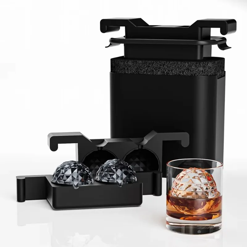 Wholesale Food Grade Big Ball Whiskey Ice Hockey Mould Slow Melt 2 Cavity Crystal Transparent Ice Hockey Machine