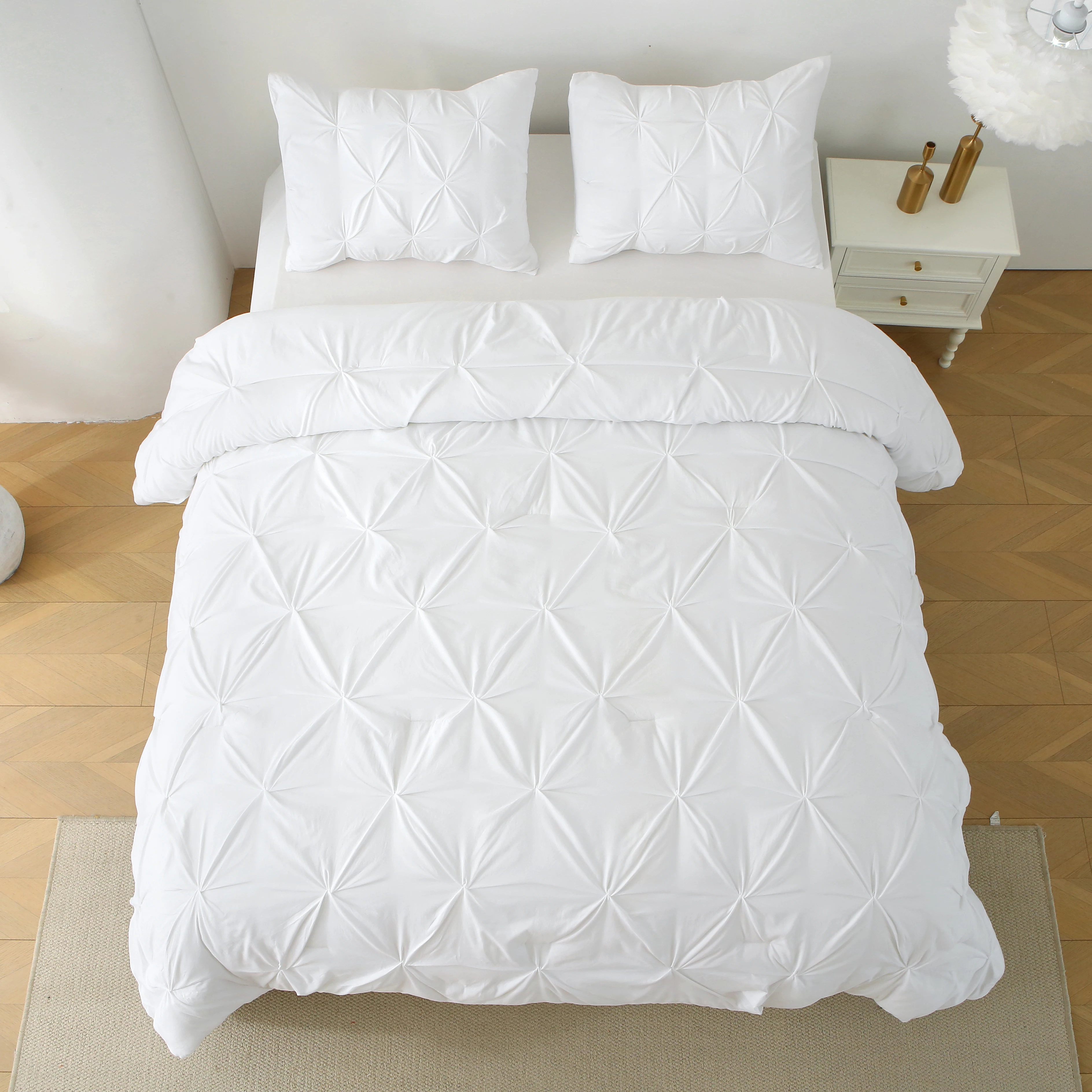 Ensemble de literie Pintuck King Comforter, 1 couette en duvet et 2 taies d'oreiller, blanc, 3 pièces