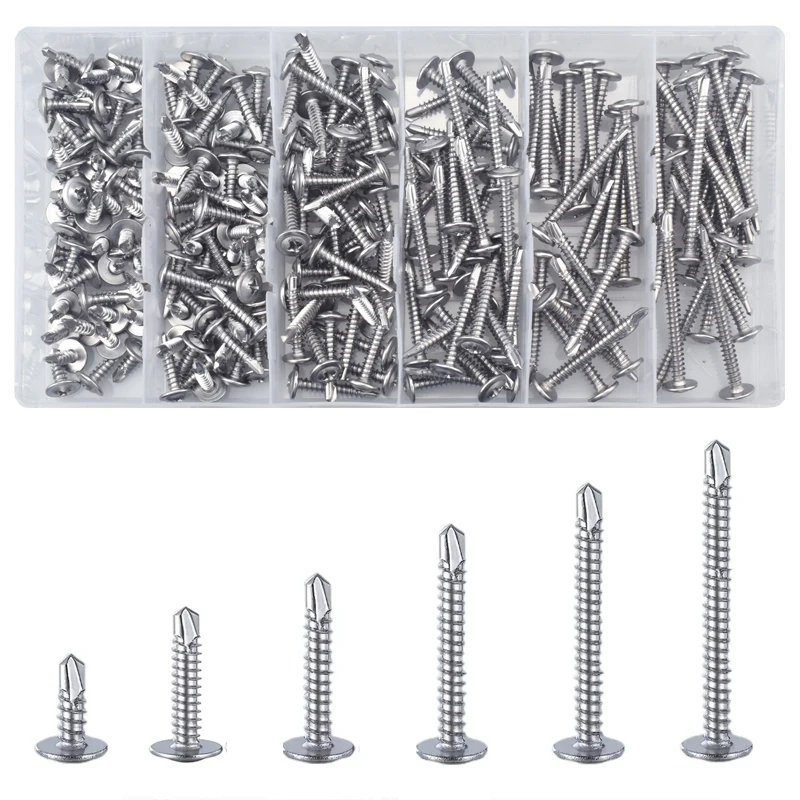 210PCS Self Tapping Drilling Tail Dovetail Iron Sheet Screws 410 Stainless Steel M4.2 Large Round Head Cross With Cushion Huasi