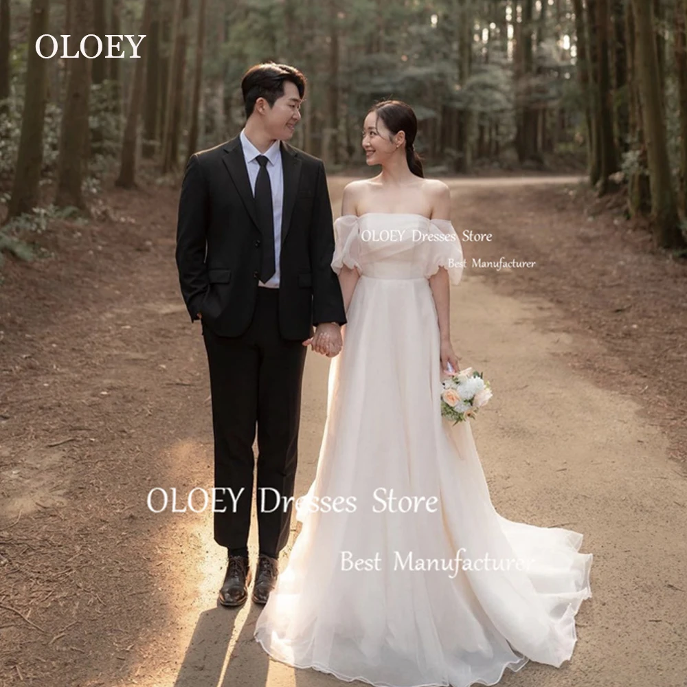 

OLOEY Sexy Off the Shoulder A Line Wedding Dresses Simple Organza Corset Back Bridal Gowns Korea Women Mariage Photoshoot