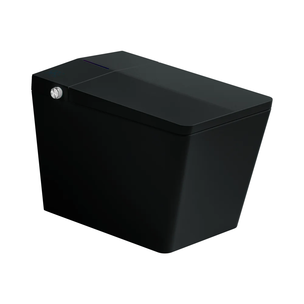

Black square smart toilet, built-in tank for bathroom, remote control, tankless sitting toilet, foot pedal opening