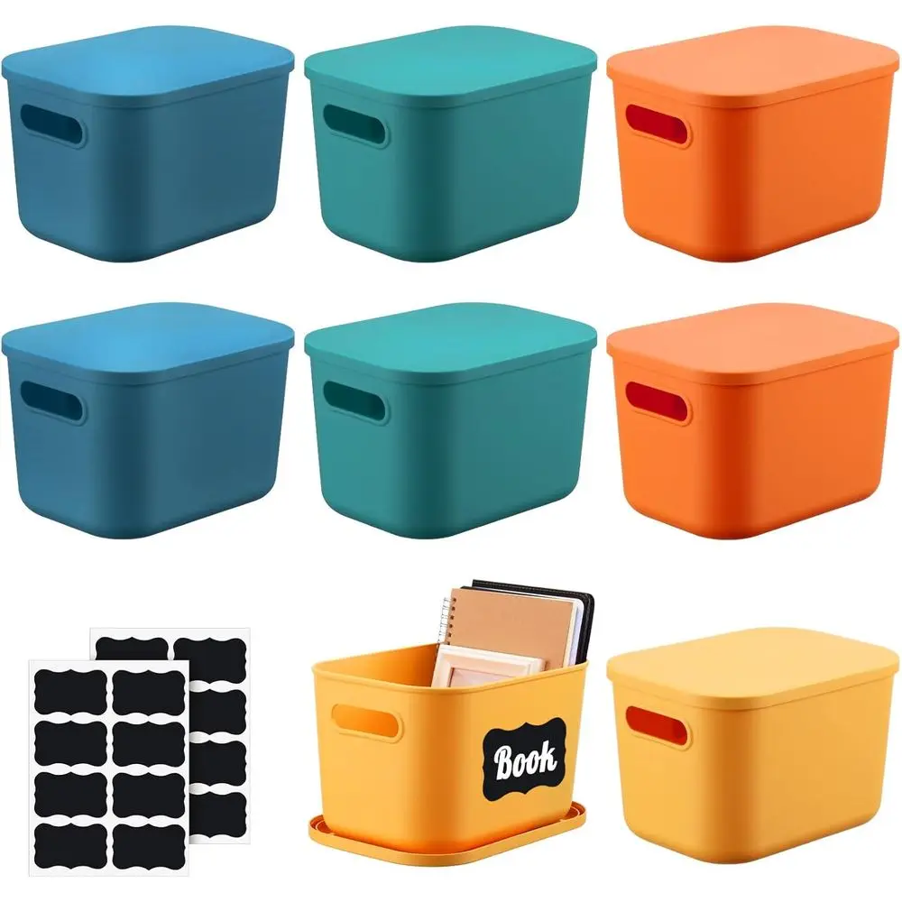 

8 шт. пластиковые контейнеры для хранения, штабелируемые корзины с крышкой и ручкой, красочные настольные ящики для хранения, контейнеры для полки для спальни