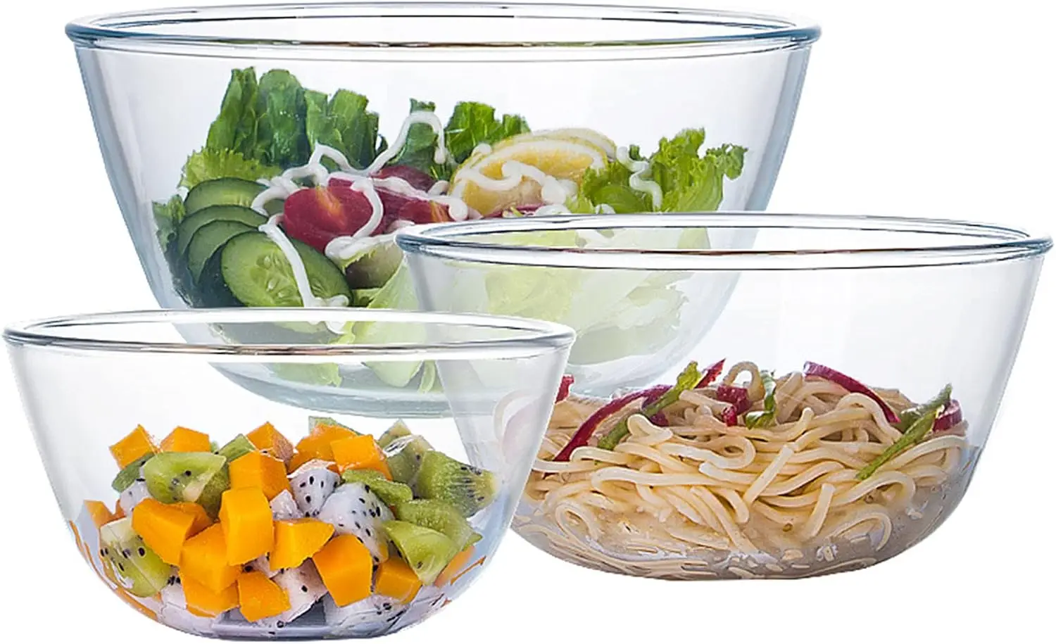 

3-Piece Glass Mixing Bowl Set for Baking, Salad Prep, and Kitchen Storage (1qt, 2.5qt, 4.2qt), Microwave Dishwasher Oven Safe