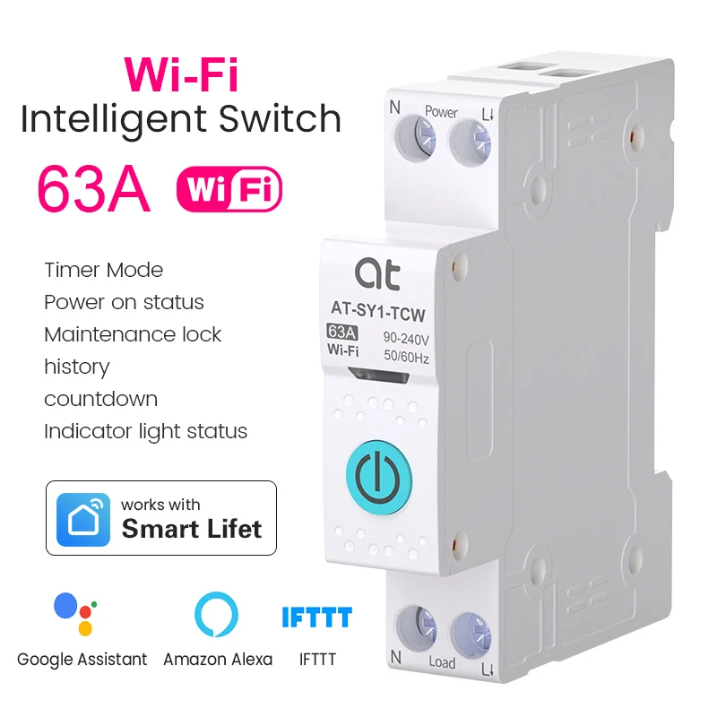 TUYA WIFI Smart Circuit Breaker With Metering 1P 63A DIN Rail for Smart Home wireless Remote Control Switch by Smart life APP