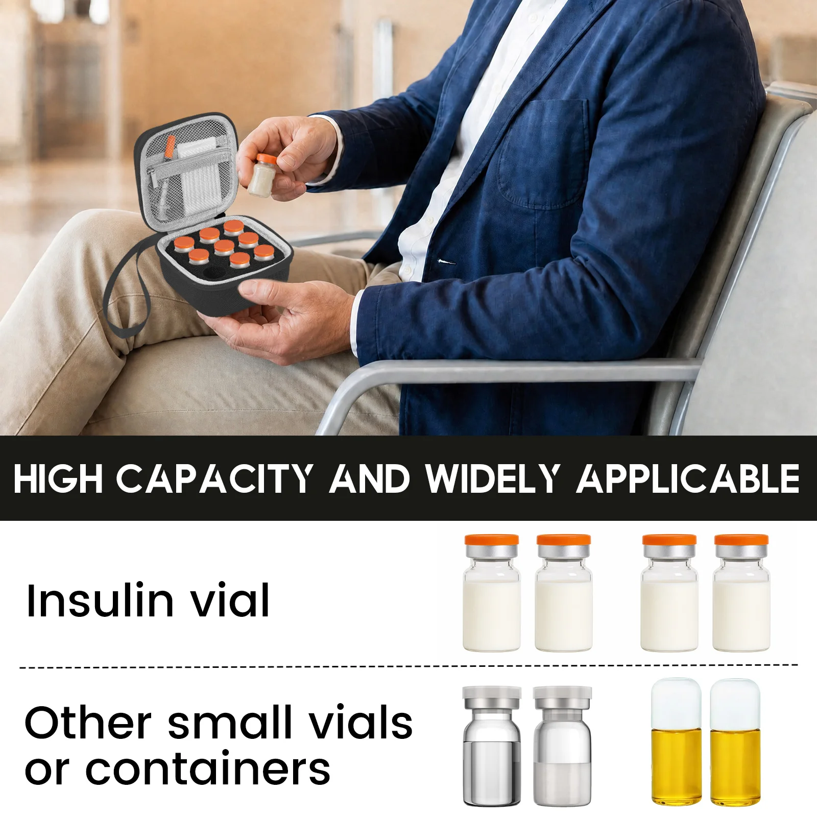9/10 Slot Insulin Vial Carrying Case Peptide Vial Travel Box Vials Hard Shell Storage Bag for 3/5/10ml Vial Diabetic Supply view 6