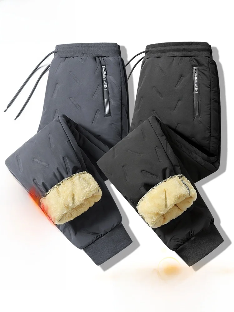 

Men's Casual Cotton Trousers Lamb Velvet Fce Lined Windproof Winter Snow Pants Loose Fit Straight Leg Non-Elastic