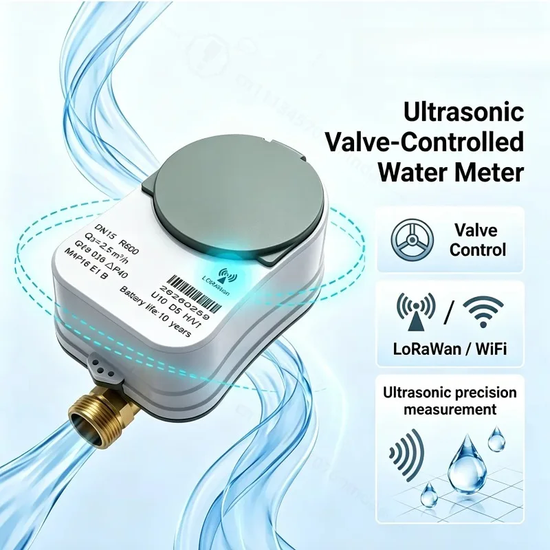 DN20 Brass Ultrasonic Smart Water Meter LoRaWAN Wireless Remote Monitoring Without Valve Control Flow Meter