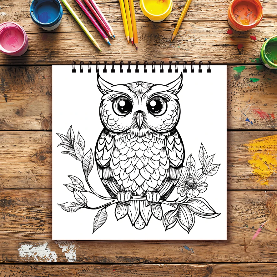 Owl Coloring Pages Book 8.27x8.27 inches 22 Sheets Relaxing Gift for Family