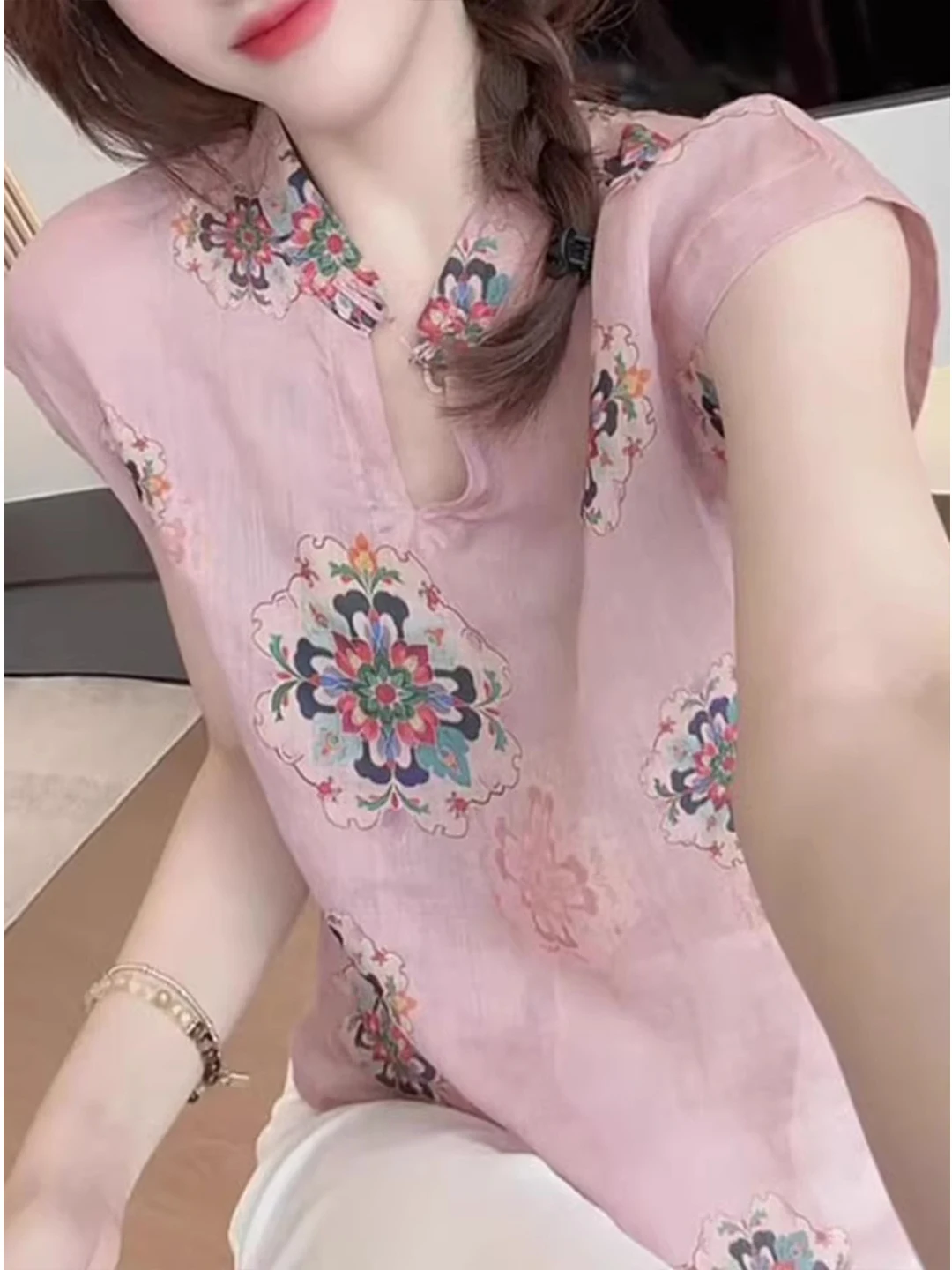 

Свободный крой с цветочным принтом ort Sve V-Ne, женские летние повседневные винтажные брюки на пуговицах, тонкий материал, мода для поездок на работу