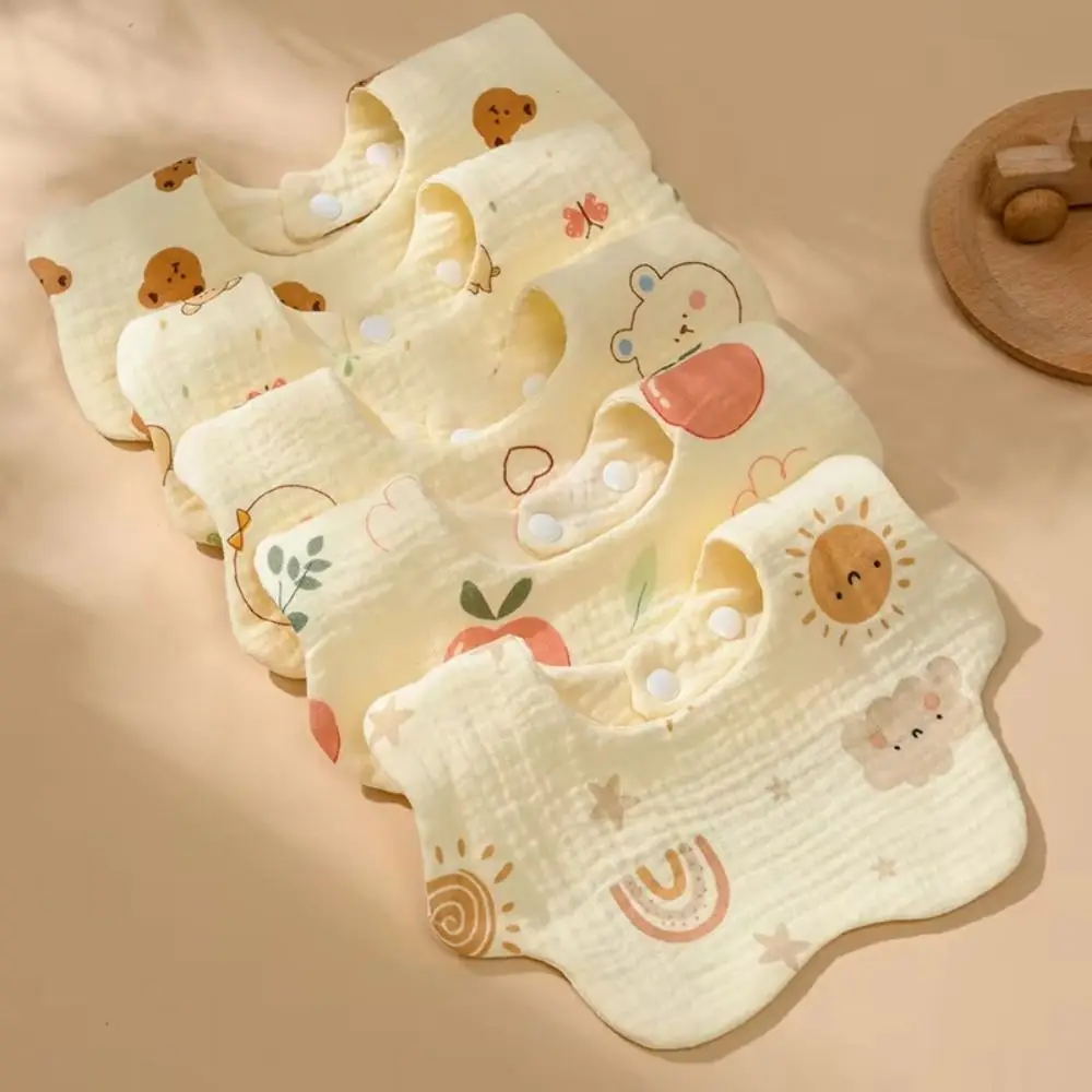 Cute 6 Layer Cotton Baby Bib Soft Cartoon Newborn Baby Apron Waterproof Burp Cloths Newborn