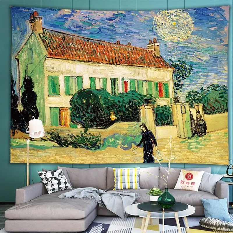 VIKAMA Van Gogh-inspirierter dekorativer Stoff, europäisches Thema, geeignet für Wandbehänge, Sofakzente und festliche Dekoration im Schlafzimmer