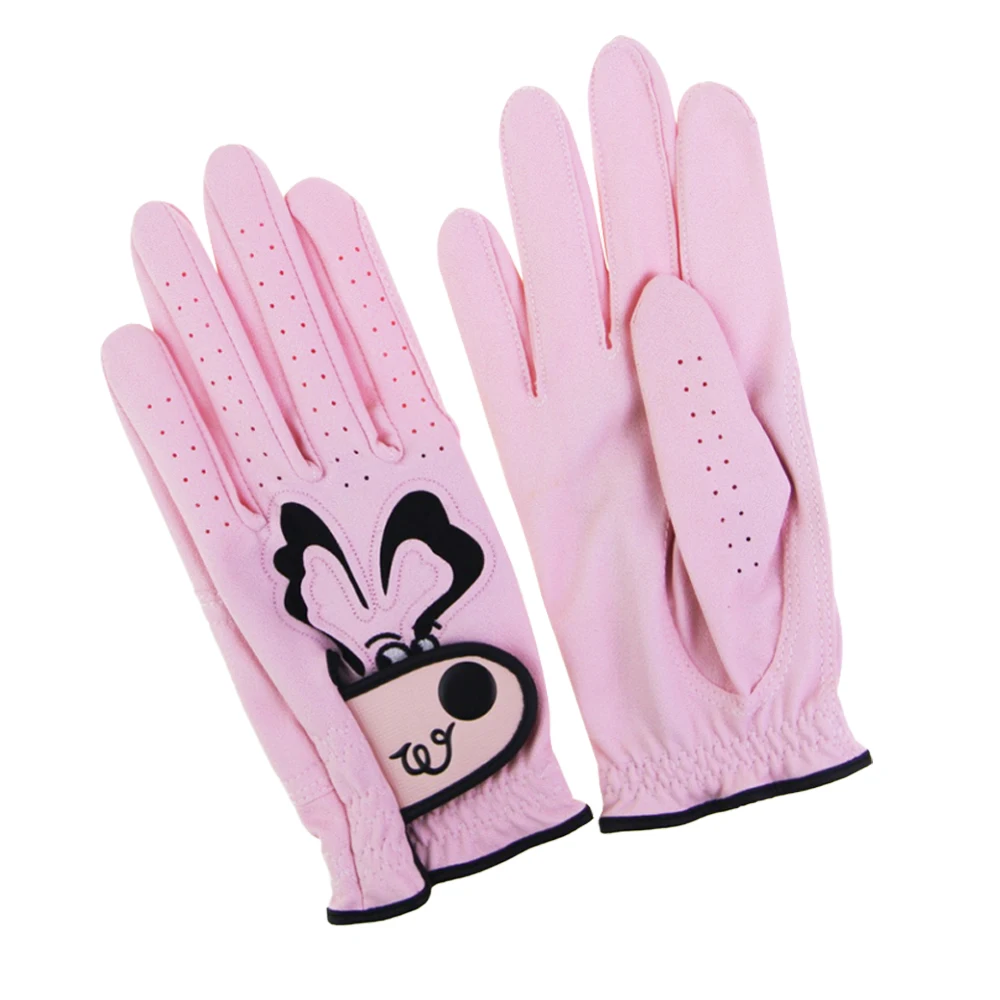 1 Pair Women\'s Golf Gloves Pink Micro Soft Fiber Breathable Anti-Slip Left And Right Hand Sports Gloves Women