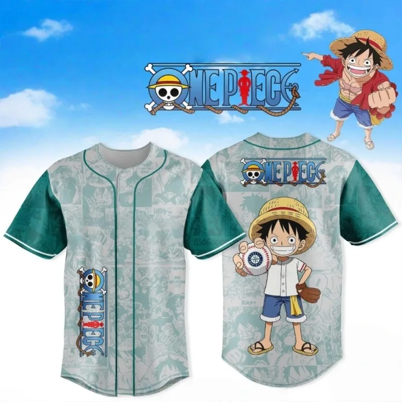 Sommer-Bestseller Anime One Piece Luffy Joint Baseball Grünes Shirt T-Shirt für Erwachsene und Kinder Modisches Sport- und Freizeitshirt