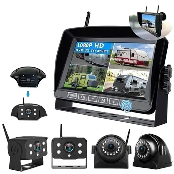 

Digital Wireless 7'' Quad DVR Monitor 1080P 4 Backup Camera For Truck Trailer RV