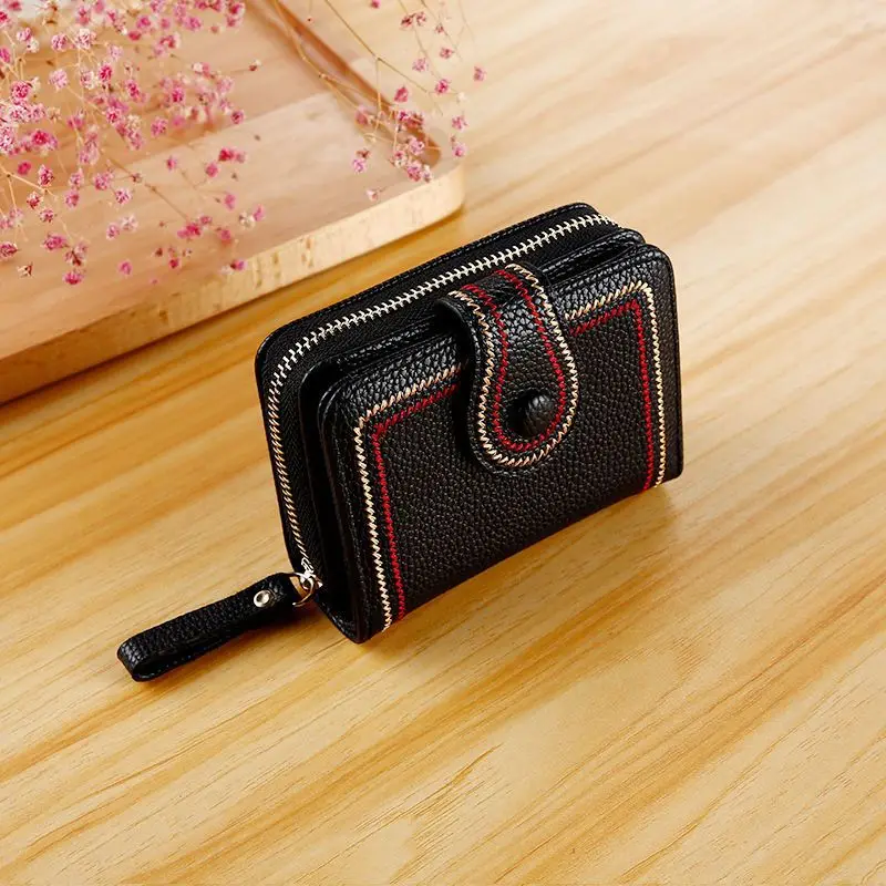 فتحة بطاقات نسائية قصيرة متعددة البطاقات، حقيبة بطاقات مضادة للمغناطيسية ذات سعة كبيرة، مشبك نقود، رخصة القيادة، أنثى متكاملة صغيرة