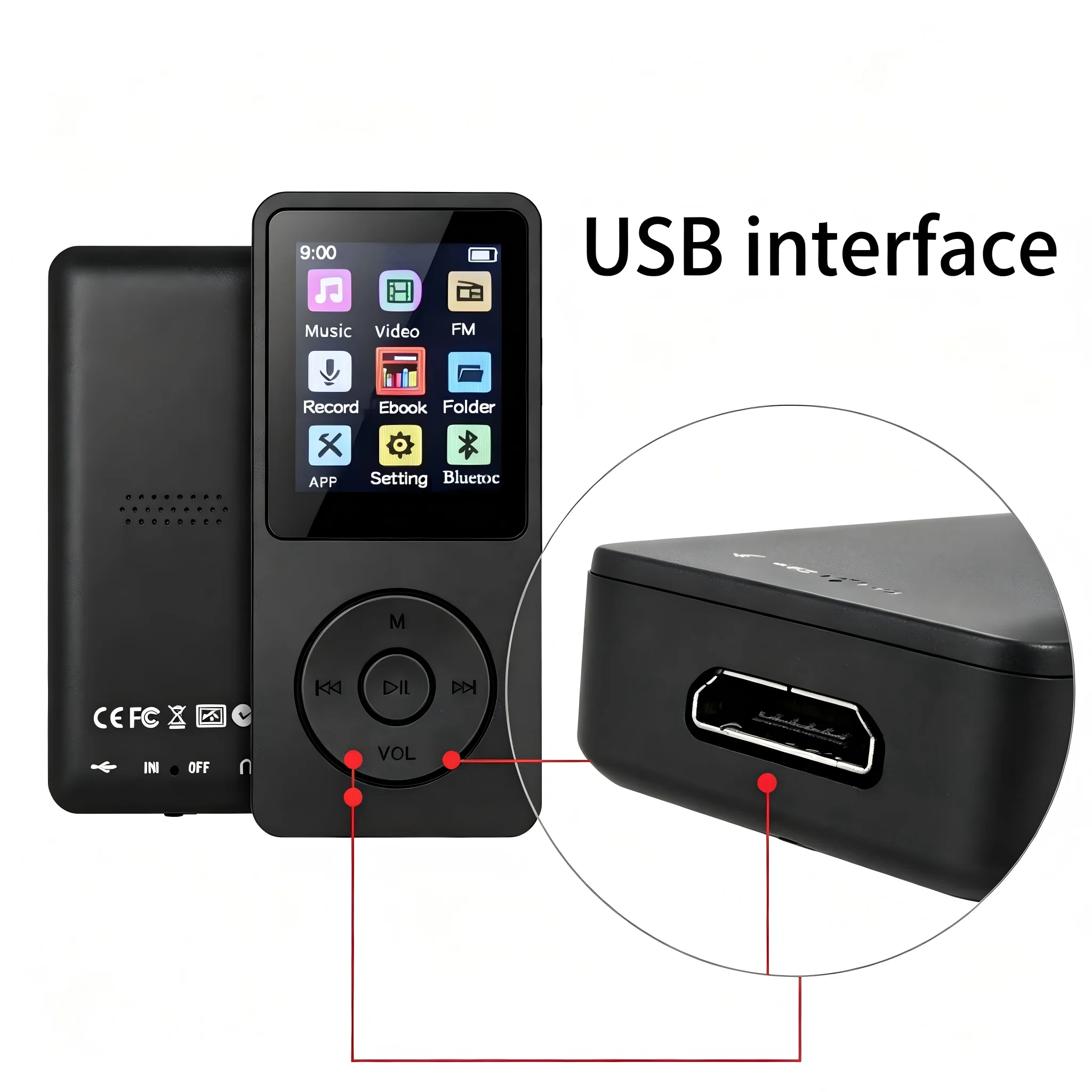 Reproductor MP3 Bluetooth Portátil con Pantalla LCD, Compatible con Radio FM, Música HiFi sin Pérdidas, Video, Libro Ele