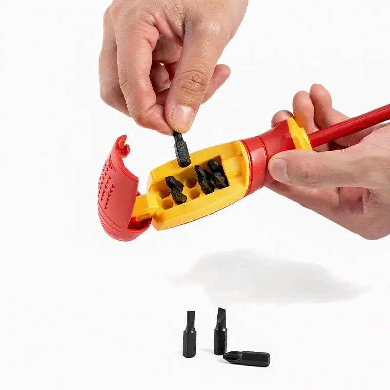 Insulated Screwdriver Set Magnetic Interchangeable Slotted Bits Durable Electrician Tool for Car Electrical Repair Jobs