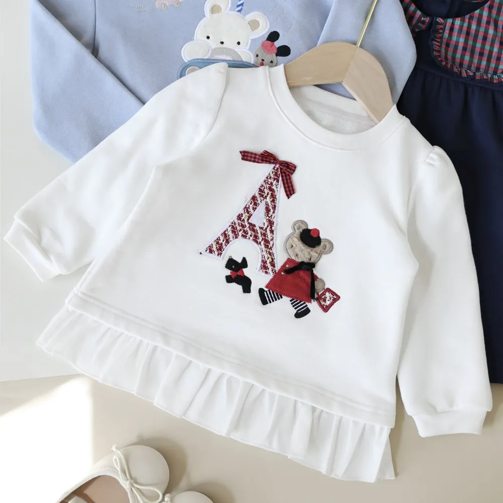 

Осенняя детская одежда для девочек, детская толстовка, белая толстовка с мультяшной вышивкой для девочек, милый пуловер, топ