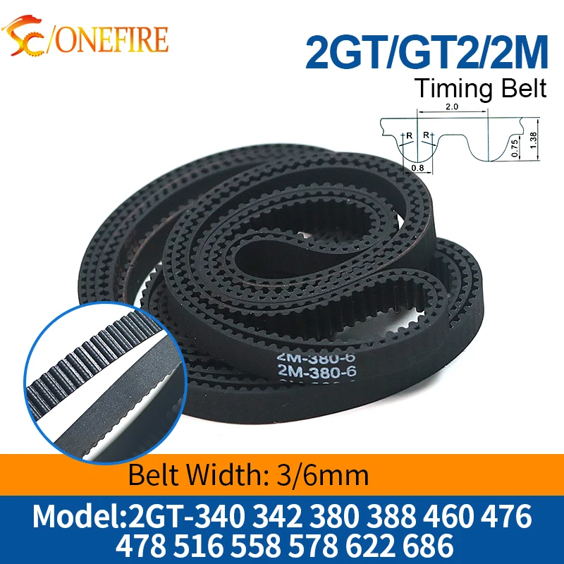 340~686mm 2GT Timing Belt. width 3~6mm used for DIY or CNC,3D printers and other small transmission devices. G2M Teethed Belt