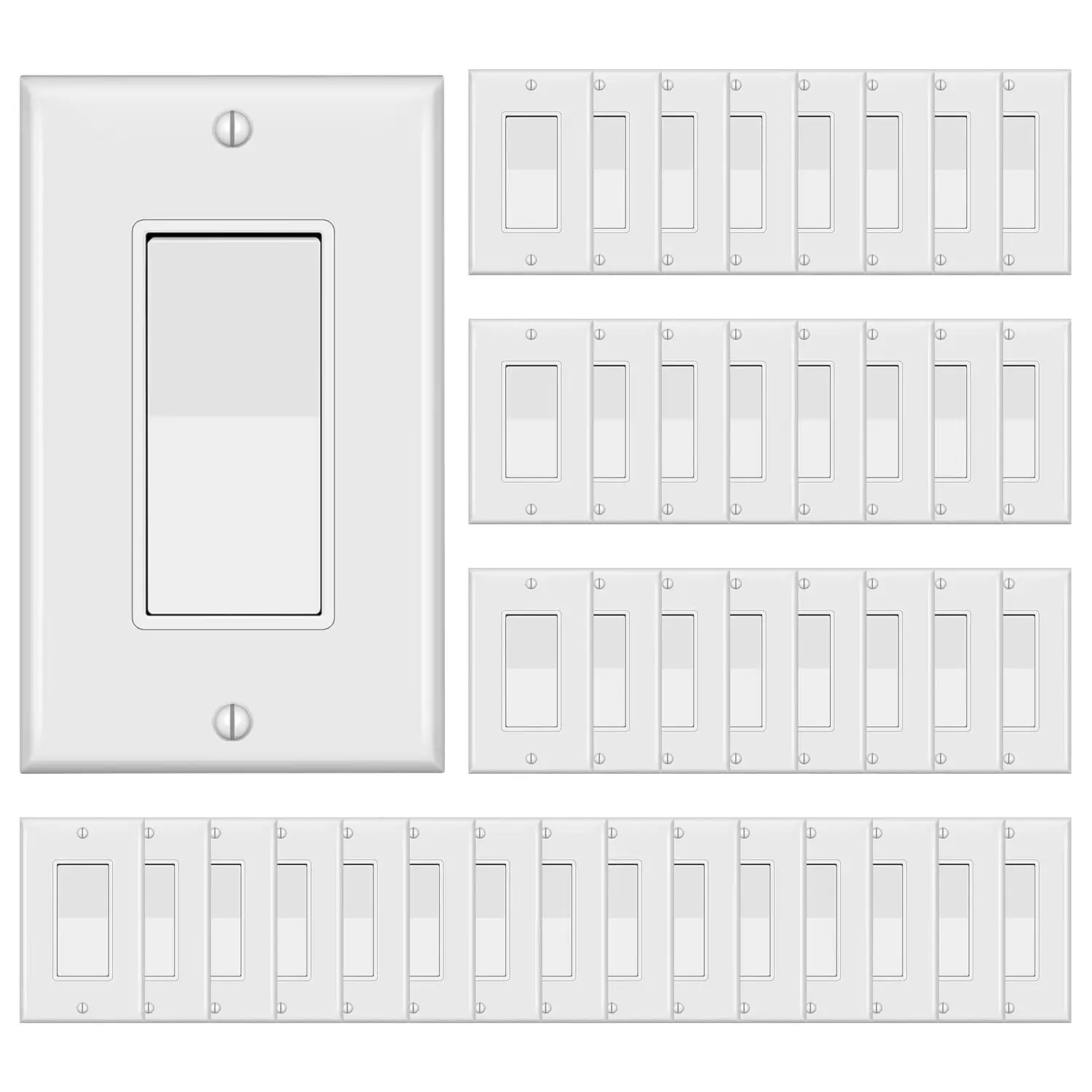 Switch with Wall Plate, S Grounding Screw, Residential Grade, 15A 120V/277V, UL Listed, YX-S001-10PACK