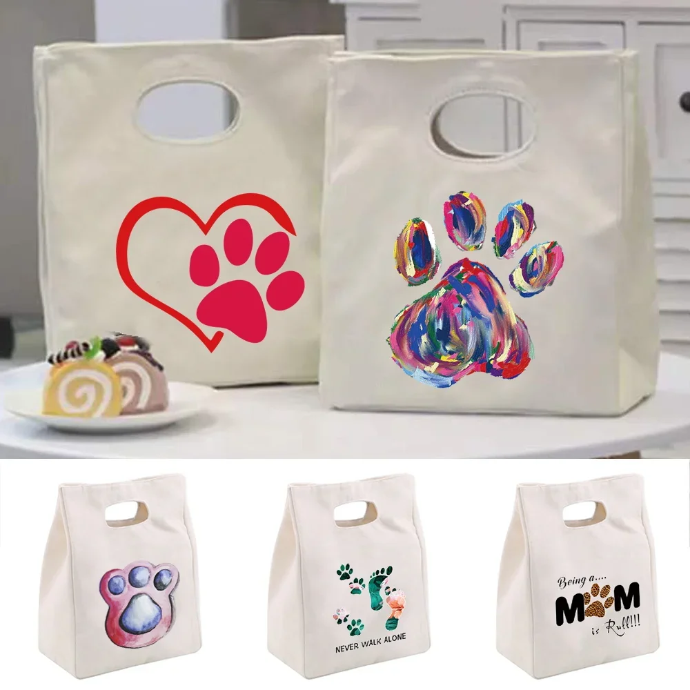 

Tote Insulation Lunch Bag Cozy Travel Portable Large Capacity Thermal Lunch Bag New Footprints Print Handbags Casual Canvas Bags