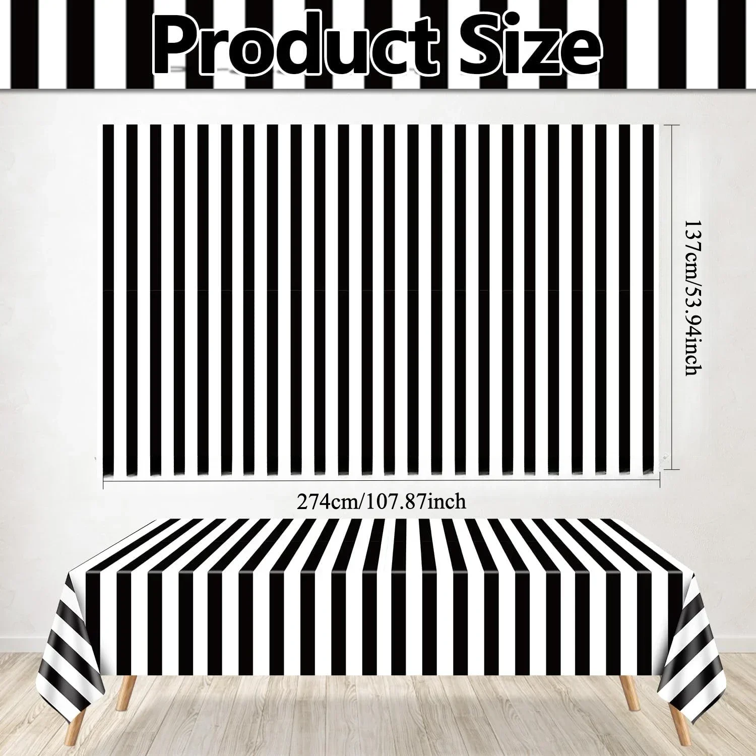 1 PC Black White Striped Plastic Tablecloth Waterproof Zebra Print Table Cover for Party Holiday Baby Shower Decor 54x108 Inch