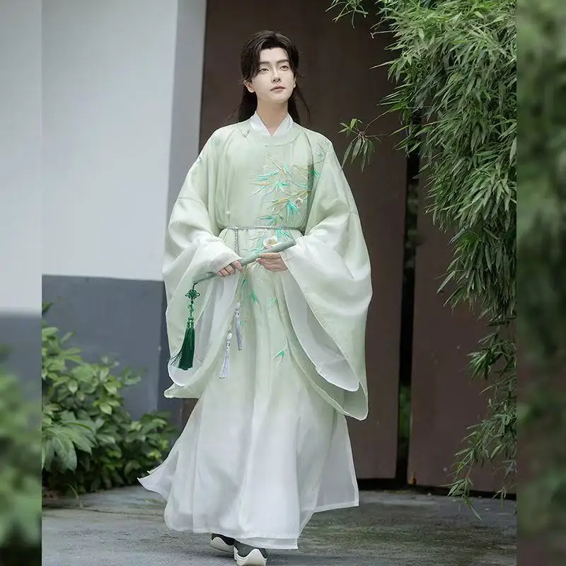 

Древняя вышивка Hanfu для мужчин и женщин, традиционный китайский костюм с круглым вырезом, длинный халат для мальчиков, карнавальное сценическое шоу, одежда для косплея