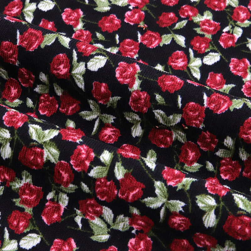 Small Floral Printed Corduroy Fabric, Polyester Casual Wear, Coat Fabric, DIY Dress, Handmade Women\'s Cloth Wick, Velvet Sewing