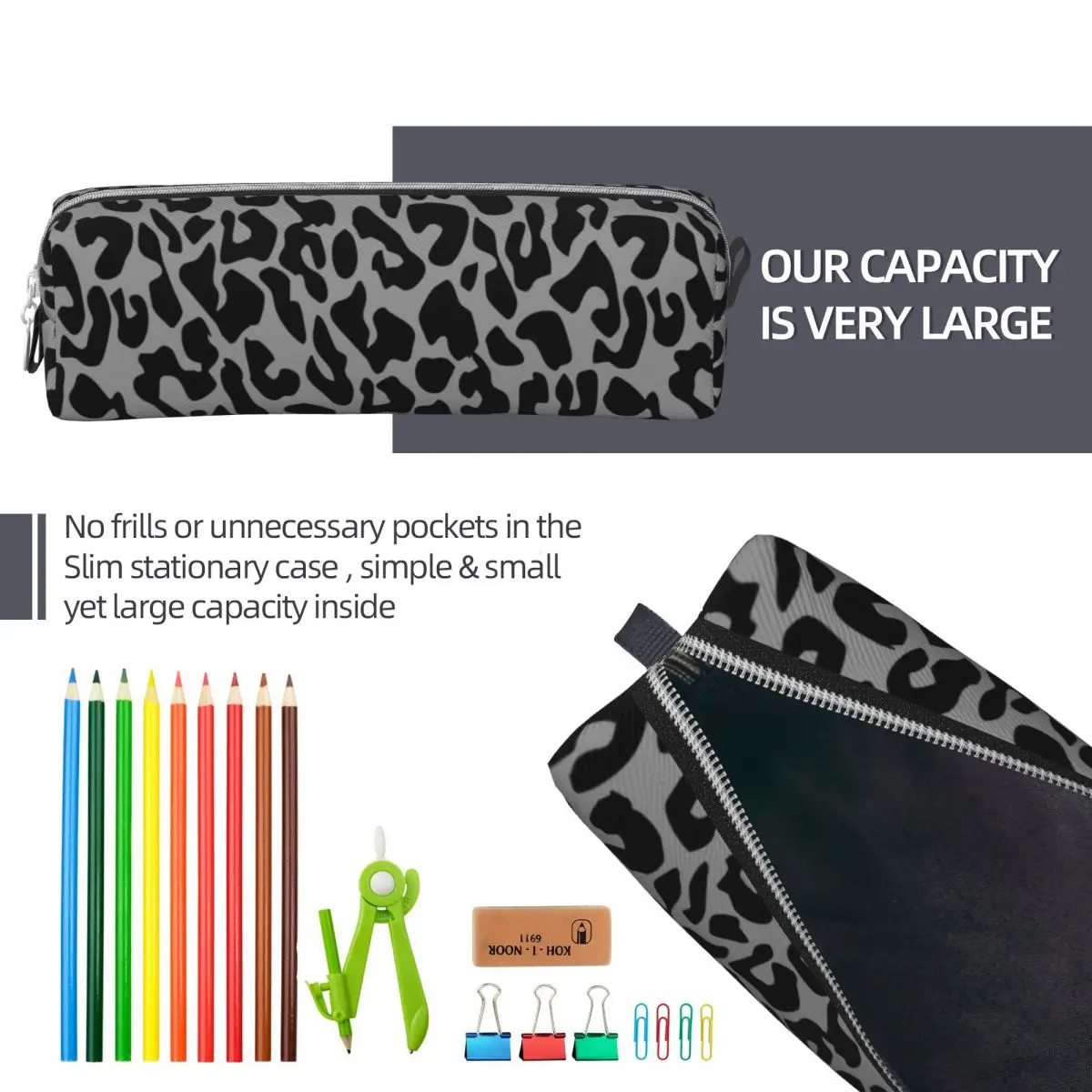 Imagem -06 - Black Leopard Pencil Cases Cheetah Animal Pencilcases Grandes Bolsas de Armazenamento para Meninas e Meninos Papelaria Cosmética Escolar Estudantes