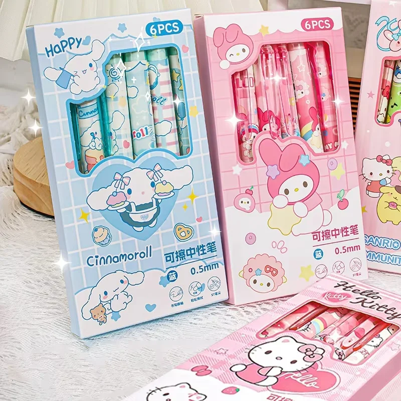 6pcs Sanrio Erasable Gel Pen Pochacco Kuromi Cinnamoroll Hello Kitty Student Neutral Ball Pen Office School Supplies Stationery image 4