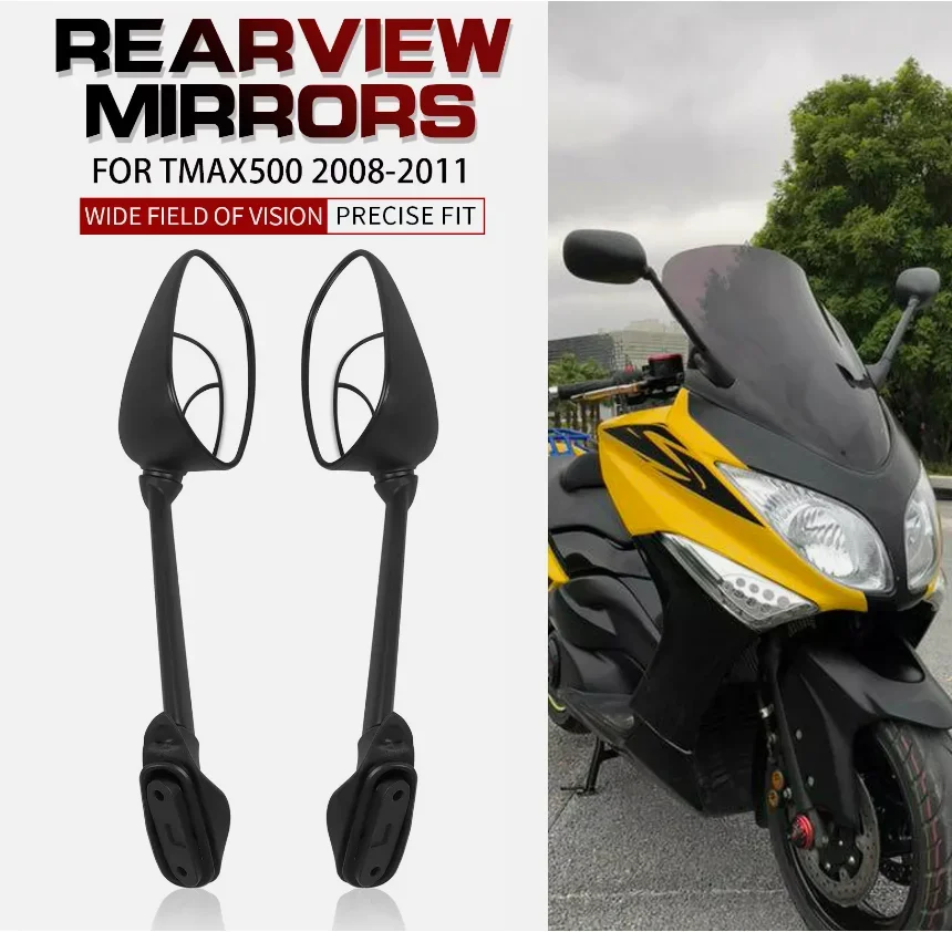 

EU quality 1 Pair Black Side Rear View Mirrors For Yamaha T-MAX500 TMAX 500 T MAX 500 2008-2011 2009 2010 Mirrors Accessories