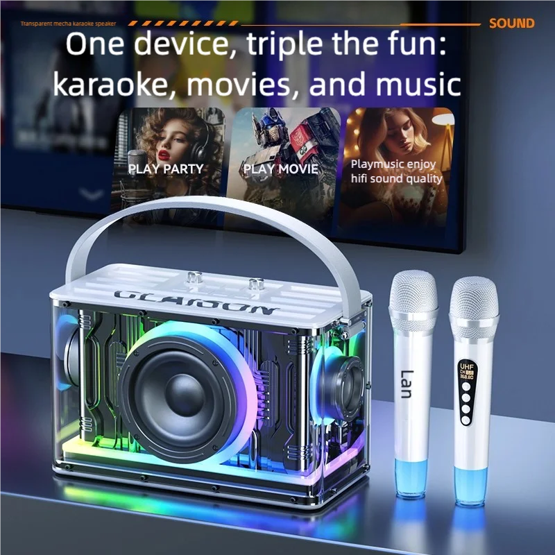 آلة كاريوكي بقدرة 200 وات مع 2 ميكروفونات لاسلكية لتصحيح مكبر الصوت PA المحمول وتأثيرات الصدى TWS/TF/USB/AUX/Live للحفلات #1