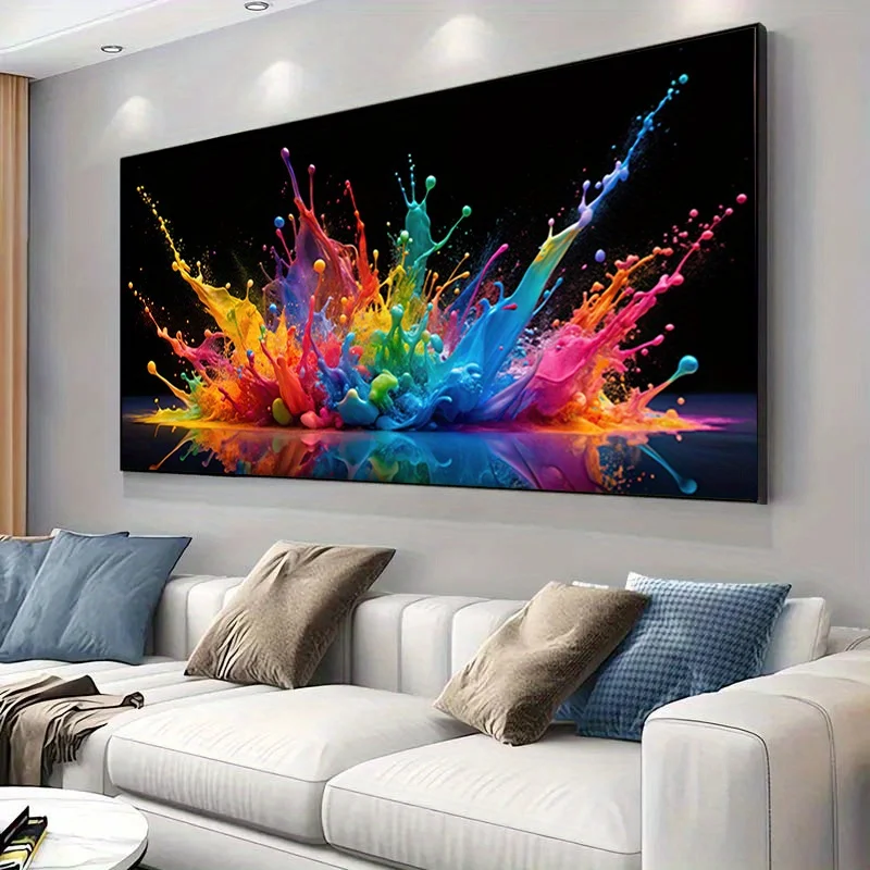 Vibrant Abstract Splash Canvas Art Frameless Colorful Modern Wall Decor for Living Room, Bedroom, Large Canvas Wall Art