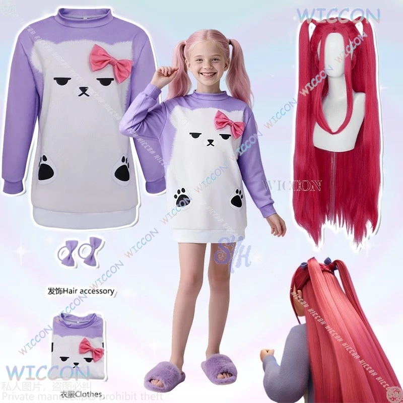 Pijamas para niños y adultos Anime Cosplay Kpop Demon Huntrix Mira Kawaii Osito Púrpura Vestido largo con estampado Pijamas Halloween