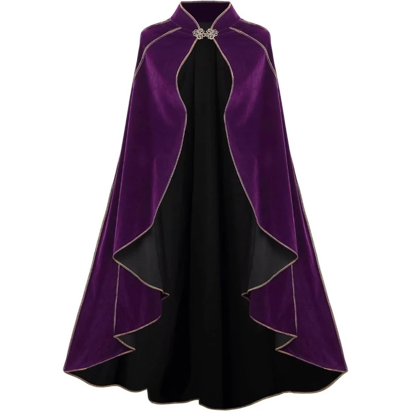 2026 Capa de tela de ante gótica medieval de Halloween Otoño/Invierno para hombres y mujeres, capa con cuello levantado morado unisex, talla única