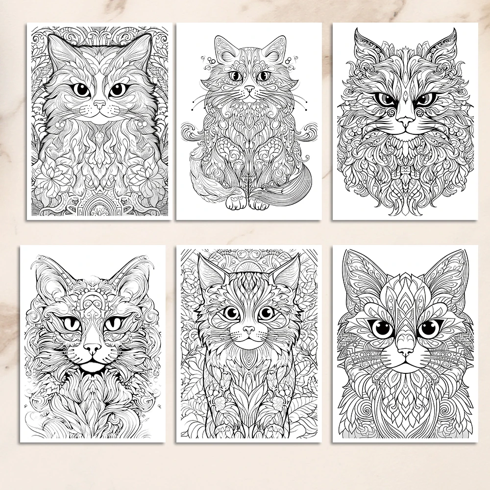 1pc,A4 Teenagers Coloring Book ,Meow Coloring Book,25 Different Patterns,100gsm Thick Paper,Stress Relief,Birthday Gift